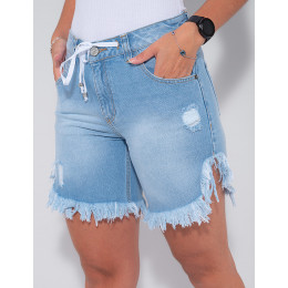 Bermuda Jeans Atacado Feminina Revanche Jeannelle Azul Detalhe