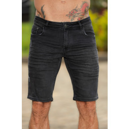 Bermuda Jeans Black Bordado Atacado Masculina Revanche Frontino