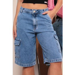Bermuda Jeans Jorts Cargo Bolso Faca Atacado Feminina Revanche Naviraí