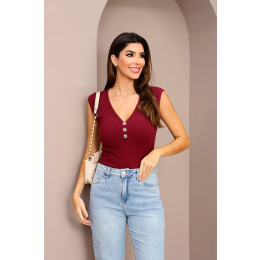 Blusa Com Botões Na Vista Atacado Feminino Revanche Andríaca Marrom Escuro