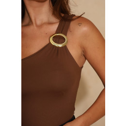 Blusa Cropped Ombro Só Com Acessorio Atacado Feminina Revanche Medaba Marrom