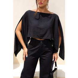 Blusa Ampla Manga Flutuante Atacado Feminina Revanche Alisca Preto