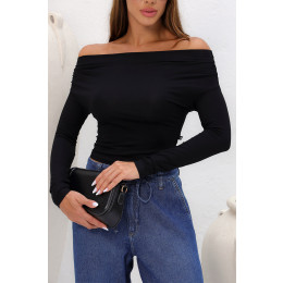 Blusa Ombro A Ombro Manga Longa Franzida Atacado Feminina Revanche Lousonna Marrom Escuro