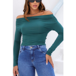 Blusa Ombro A Ombro Manga Longa Franzida Atacado Feminina Revanche Lousonna Marrom Escuro