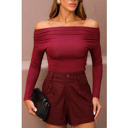 Blusa Ombro A Ombro Manga Longa Franzida Atacado Feminina Revanche Lousonna Marrom Escuro