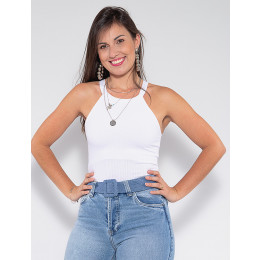 Blusa Atacado Canelada Feminina Revanche Héloise Branco Frente