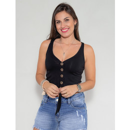 Blusa Atacado com Botão Feminina Revanche Fauve Preto Frente