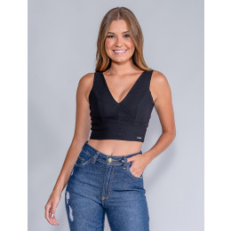 Blusa Atacado Cropped Feminina Revanche Fernanda Preto Frente