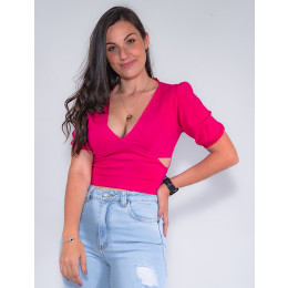 Blusa Atacado Cropped Feminina Revanche Luiza Pink Frente