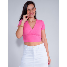 Blusa Atacado Cropped Feminina Revanche Mariah Rosa Chiclete Frente