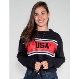 Blusa Atacado Manga Longa Feminina Revanche Estados Unidos Preto Frente