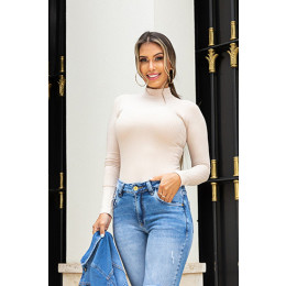 Blusa Canelada Gola Alta Atacado Feminina Revanche Tamika Preto