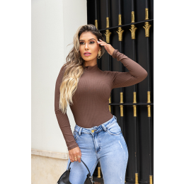 Blusa Canelada Gola Alta Atacado Feminina Revanche Tamika Preto