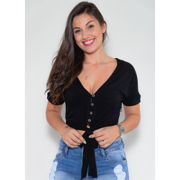 Blusa com Botões Atacado Feminina Revanche Elicia Preto Frente