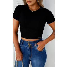 Blusa Cropped Canelado Atacado Feminina Revanche Gibara Preto