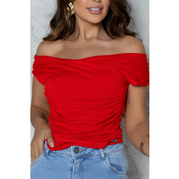 Blusa franzida com transpasse atacado feminina Revanche Jesenice Preto