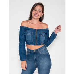 Blusa Jeans Atacado Manga Longa Feminina Ravanche Terre Frente