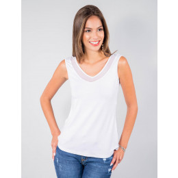 Blusa Regata Atacado Decote V Detalhe em Tule Feminino Revanche Florença Frente