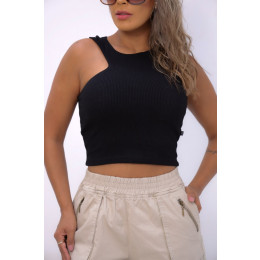 Blusa Regata Cava Assimétrica Atacado Feminino Revanche Bédar Preto