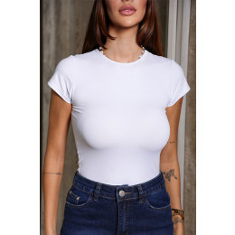 Blusa Baby Look Básica Poliamida Atacado Feminina Revanche Bunyola Branco