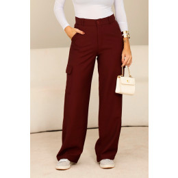 Calça Alfaiataria Bolso Cargo Atacado Feminina Revanche Respecta Vinho