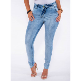 Calça Jeans Atacado Cigarrete c/ Bolso Faca e Laço Feminina Revanche Reggia II Azul Frente