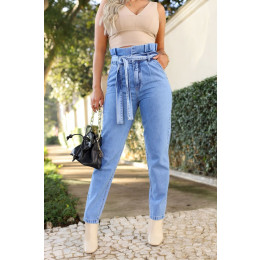 Calça com babado na cintura clearance