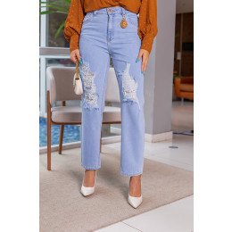 Calça Jeans Mom Destroyed Com Chaveiro Atacado Feminina Revanche Jeniffer