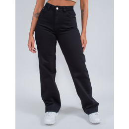 Calça Sarja Atacado Wide Leg Feminina Revanche Veridiana Preto Frente