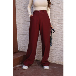 Calça Wide Alfaiataria Bolso Faca Atacado Feminina Revanche Hipona Vinho