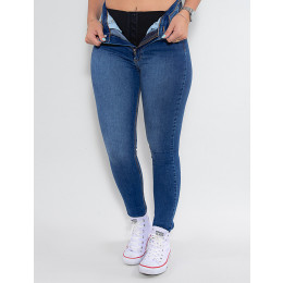 Calça Jeans Atacado Cigarrete Cinta Feminina Revanche Fit Belt 4 Azul Detalhe Frente