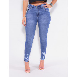 Calça Jeans Atacado Cigarrete Feminina Revanche Floriana Azul Frente