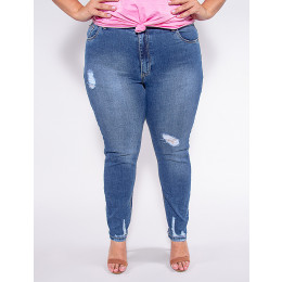Calça Jeans Atacado Cigarrete Plus Size Feminina Revanche Slanie Azul Frente