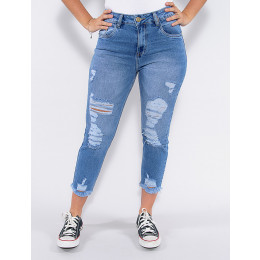 Calça Jeans Atacado Mom Cropped Feminina Revanche Josiane Azul Frente