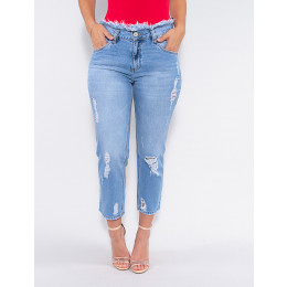 Calça Jeans Atacado Mom Cropped Feminina Revanche Lavernia Azul Frente