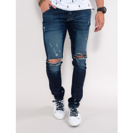 Calça Jeans Atacado Reta Destroyed Masculina Revanche New York Azul Frente