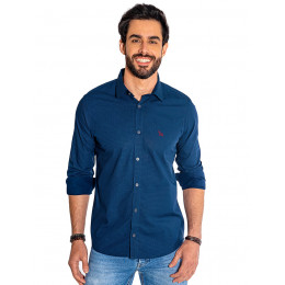 Camisa Atacado Manga Longa com Micro Estampa Masculino Revanche Bolonha Azul Escuro Frente