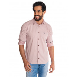 Camisa Atacado Manga Longa com Micro Estampa Masculino Revanche Bolonha Rosa Frente