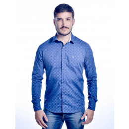 Camisa Atacado Manga Longa de Micro Estampas Masculino Revanche Monza Azul Frente