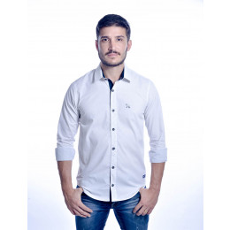 Camisa Atacado Manga Longa de Micro Estampas Masculino Revanche Monza Branca Frente