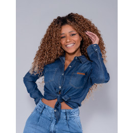 Camisa jeans top feminina de amarrar