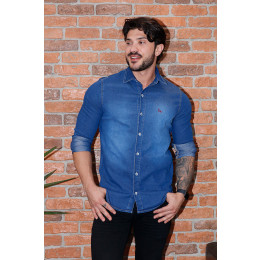 Camisa jeans destroyed masculina discount