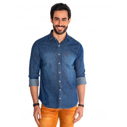 Camisa Jeans Escura Manga Longa Masculina Revanche Maseru Frente