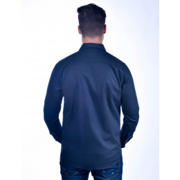 Camisa Social Atacado Manga Longa com Micro Estampa Masculino Revanche Bérgamo Azul Escuro Frente