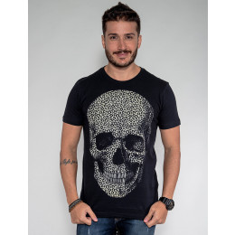 Camiseta Atacado Caveira Masculina Revanche Camboja Preto Frente