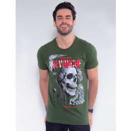 Camiseta Atacado Caveira Masculina Revanche Faso Verde Frente