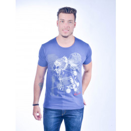 Camiseta Atacado com Estampa Masculina Revanche Mexican Indian Azul Frente
