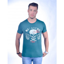 Camiseta Atacado com Estampa Masculino Revanche Cranio Verde Frente