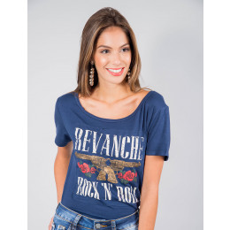 Camiseta Atacado Estampada Feminino Revanche Rock&Roll Mescla Frente