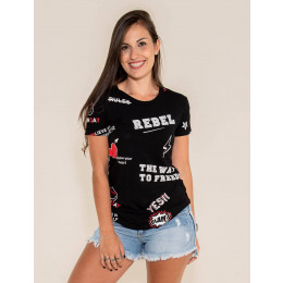 Camiseta Atacado Estampada Feminino Revanche verral Preto